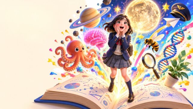 論文から飛び出した雑学に「マジか!?」と驚く学生のイラスト