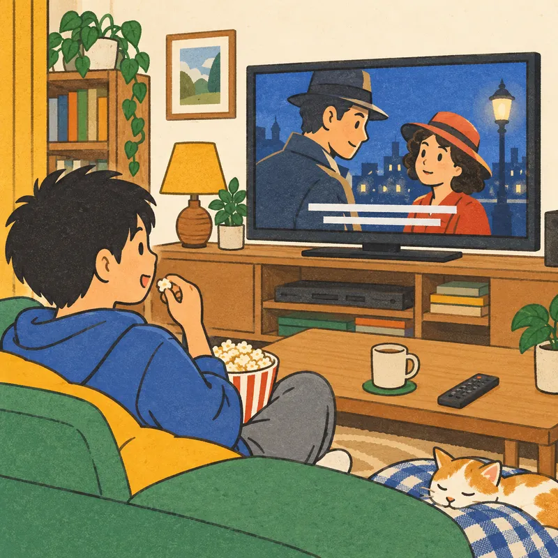 洋画を英語字幕で見るのイラスト