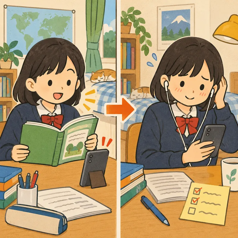 自分の声を録音して聞く音読のイラスト