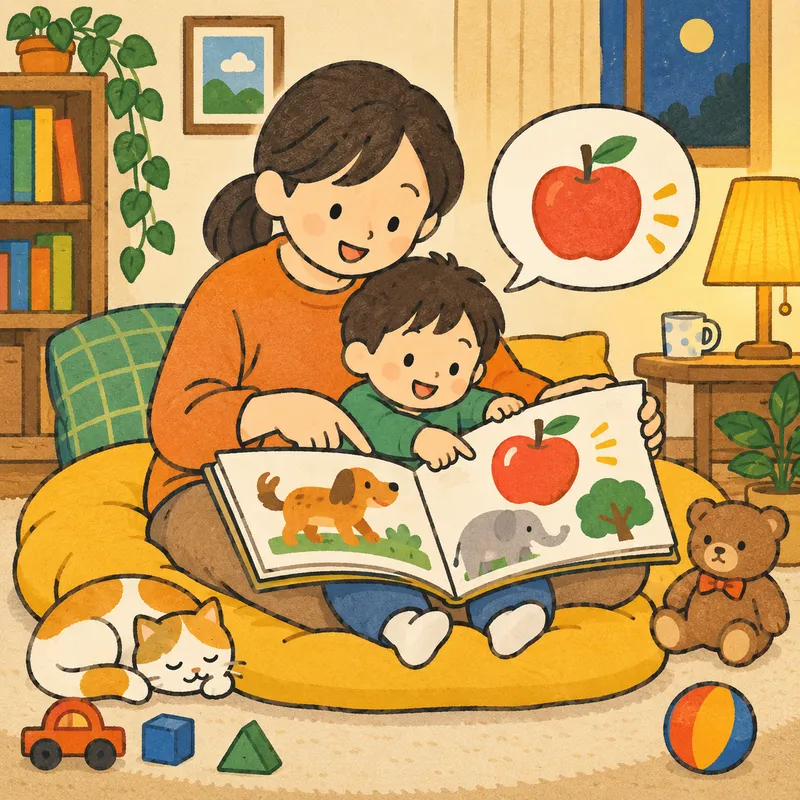 英語の絵本を読み聞かせるのイラスト