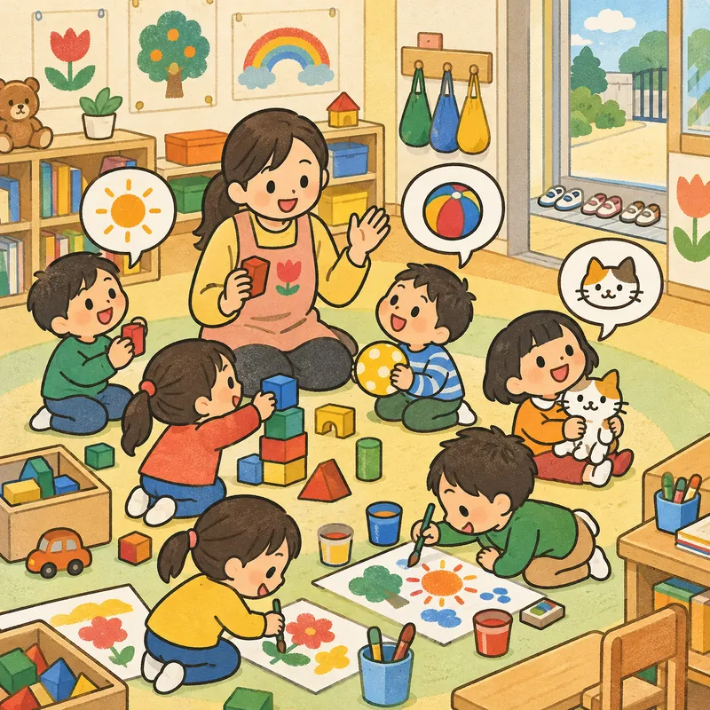 英語で過ごす保育園・プリスクール（イマージョン保育）のイラスト