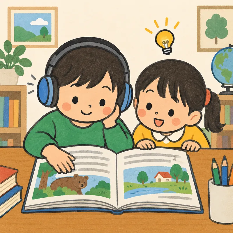 英語は耳から。文字はあとで(子どもに文字を見せない)のイラスト