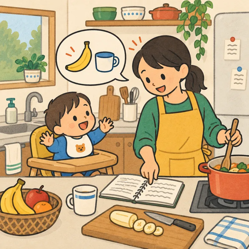 日本人の親が家で英語で話しかけるのイラスト
