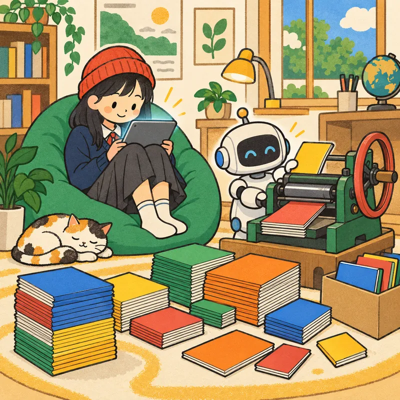 生成AIで自分レベルの英文・多読教材を作るのイラスト