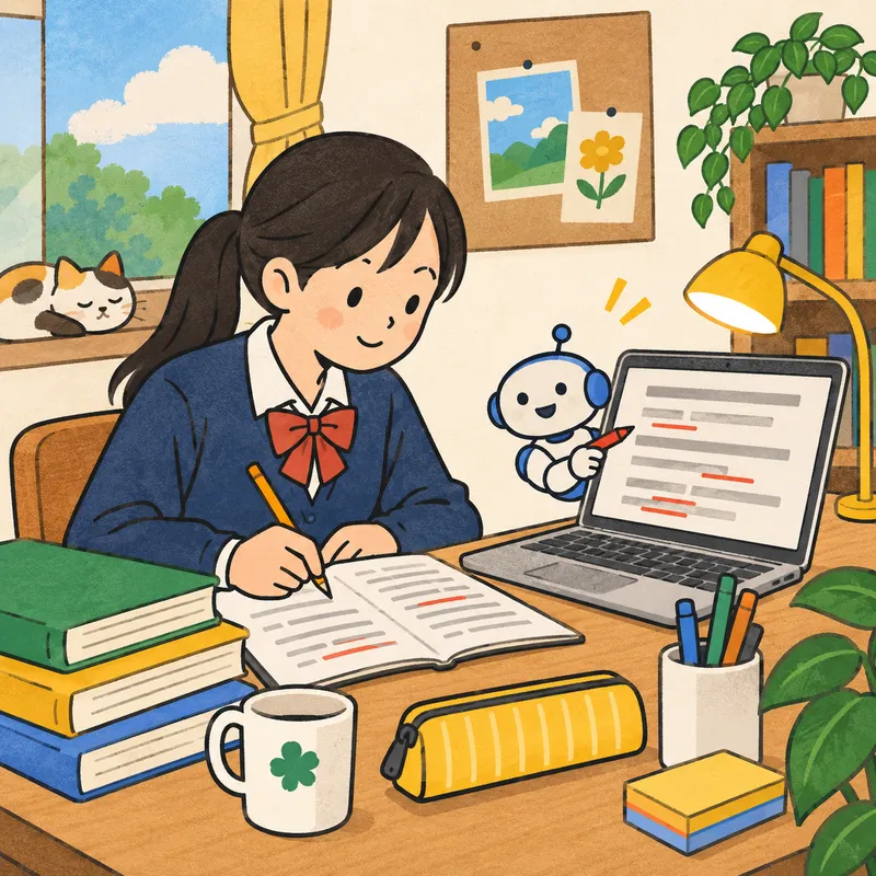 生成AIに英作文・英語日記を添削させるのイラスト