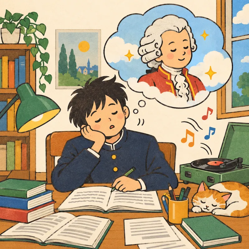 モーツァルトを聞きながら勉強のイラスト