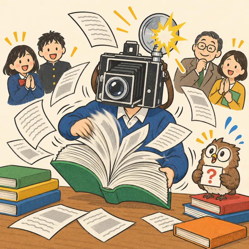 フォトリーディング（ページを“写真のように”脳に写して洋書を読む）のイラスト