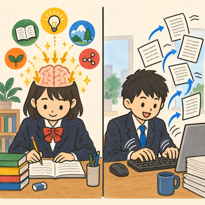 Writing by hand vs typingのイラスト
