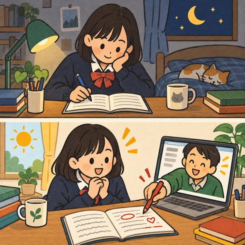 Journaling + 添削 (Lang-8/HiNative)のイラスト