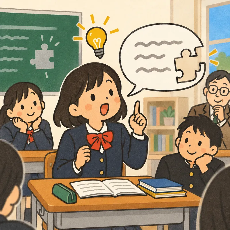 Output hypothesis（話して気づく）のイラスト