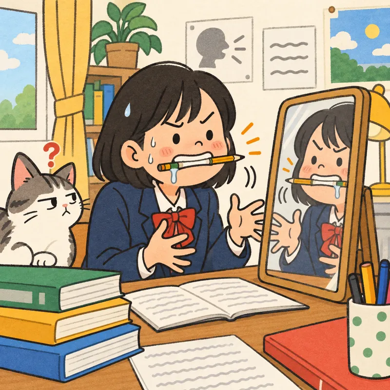 Speaking with a pencil in mouthのイラスト