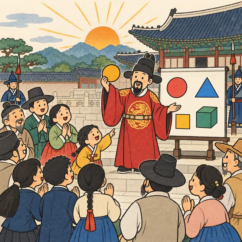 訓民正音『賢い者は朝のうちに』(ハングル)のイラスト