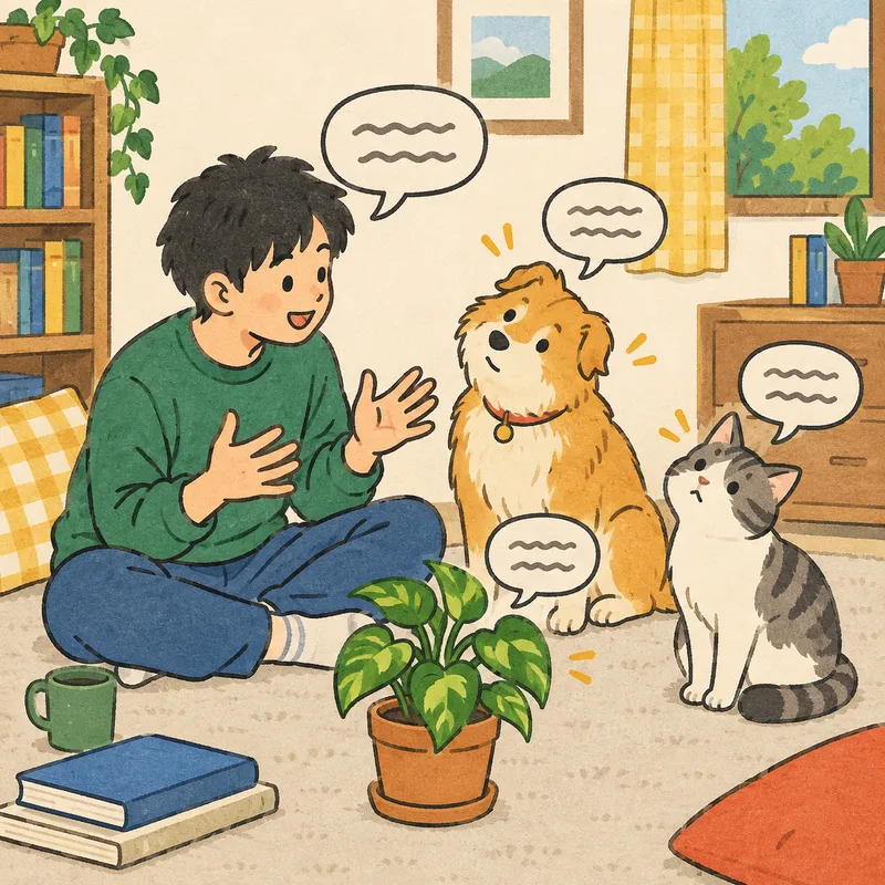 Talking to pets/plantsのイラスト