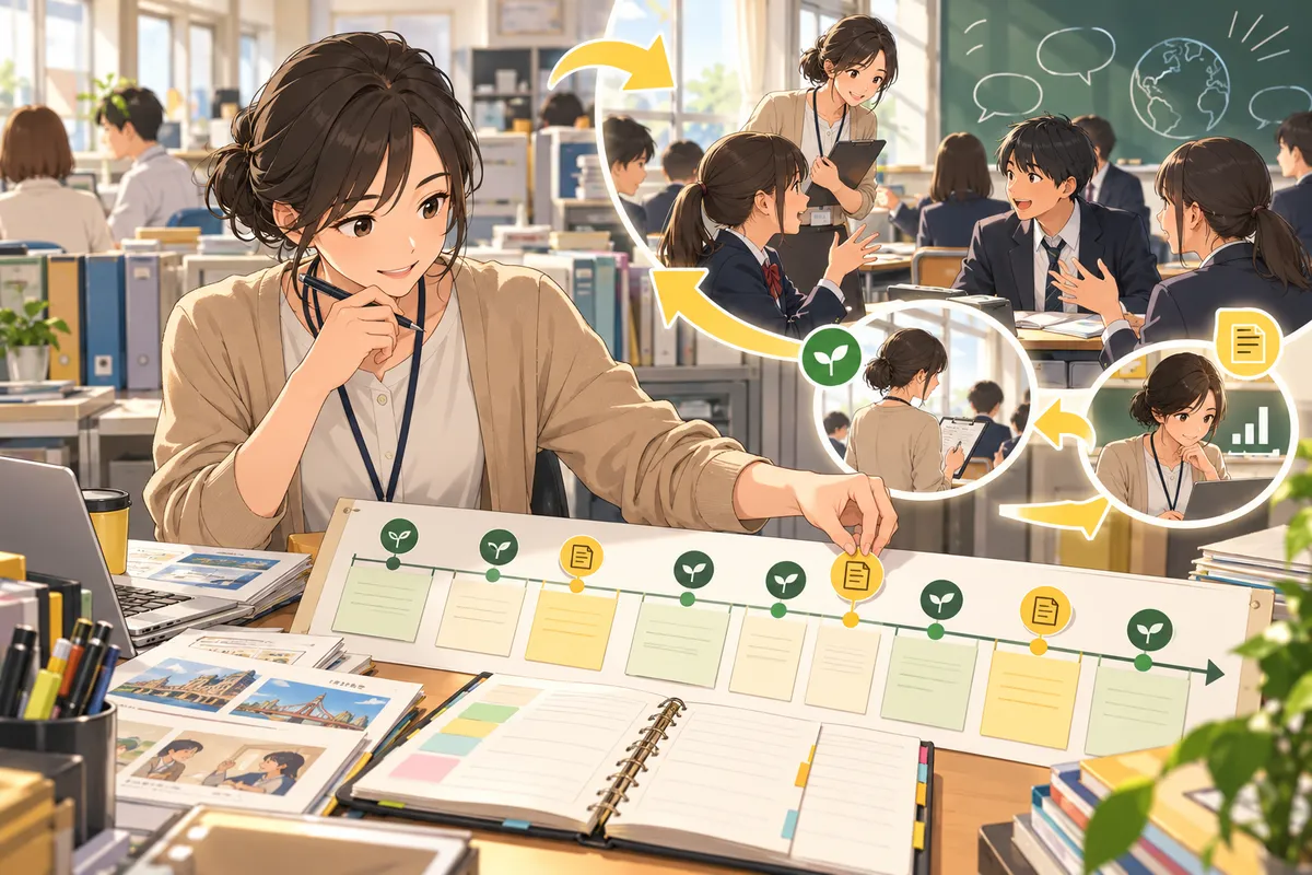 評価計画の立て方 ― 「いつ・何を・どう記録するか」を決めて、指導と評価の一体化を単元の中で進めるのイメージ