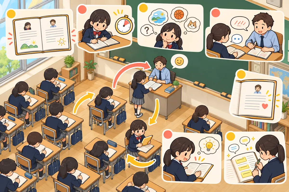 先生と英語でやり取りする「対話ジャーナル」― 添削しない日記の続け方の教室の配置と動き方