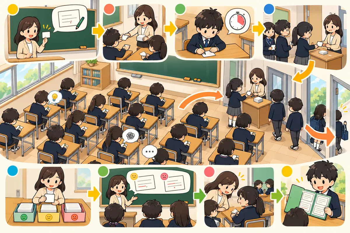Exit Ticket(振り返りカード)― 授業の最後の3分で「わかった・わからない」を先生の手元に集めるの教室の配置と動き方