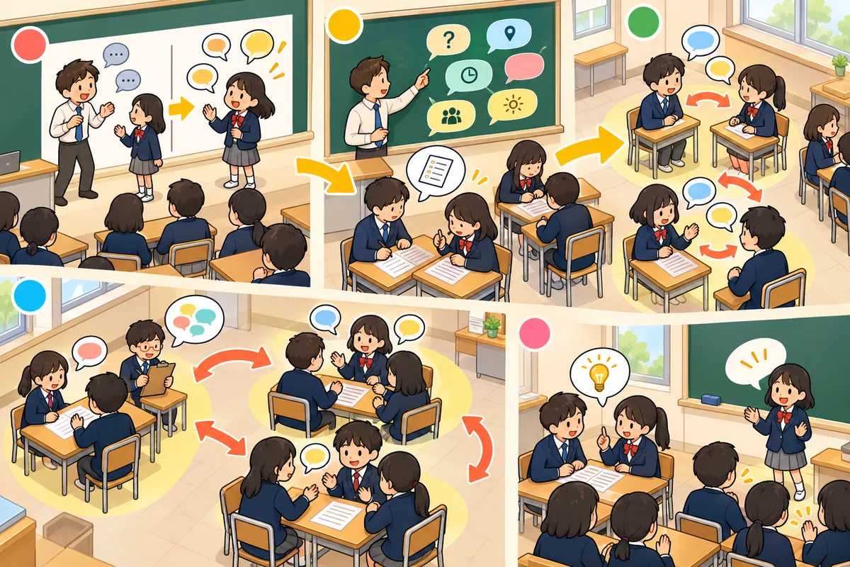 プラスワン質問 ― 答えたら「もう1つ聞く」で会話を続ける練習の教室の配置と動き方