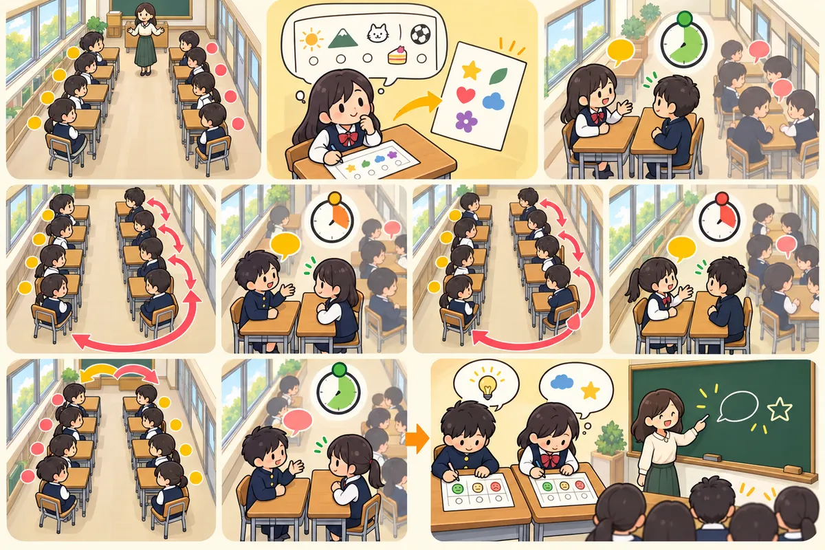 4/3/2（フォー・スリー・ツー） ― 同じ話を、相手を替えて、だんだん短くの教室の配置と動き方