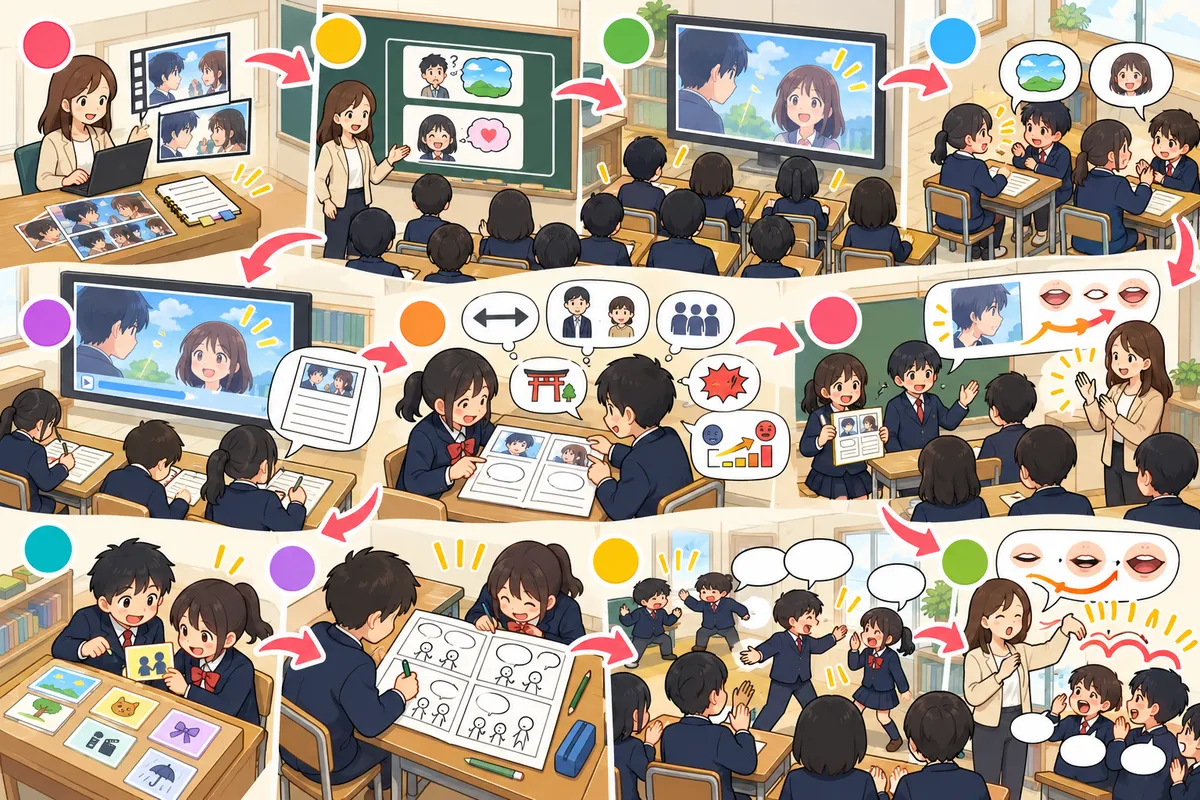 漫画・アニメで英語の授業 ― 英語版の吹き出しと字幕を「学び」に変える3ステップの教室の配置と動き方