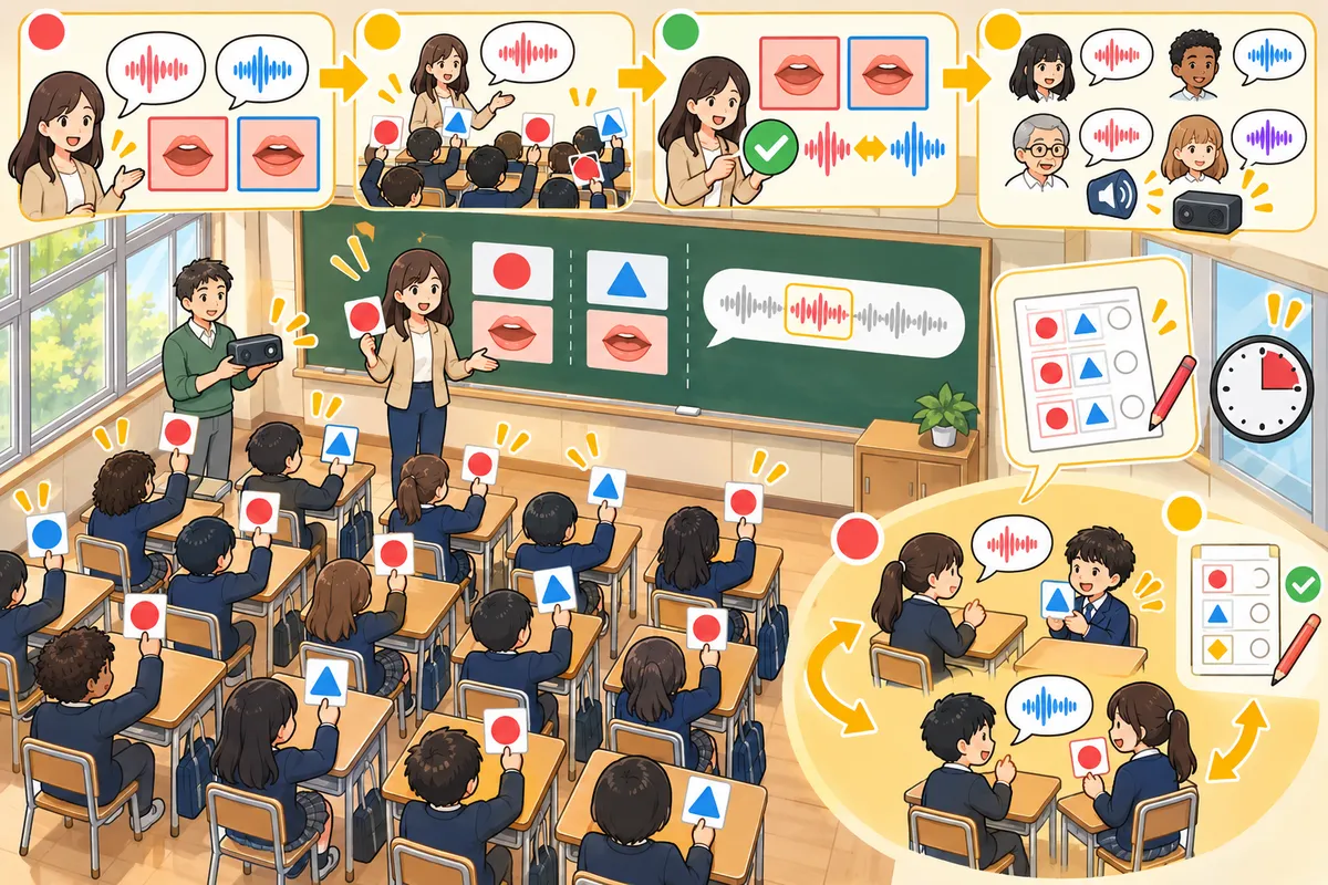 ミニマルペア・ゲーム ― light と right、聞き分けられたら手を挙げろの教室の配置と動き方