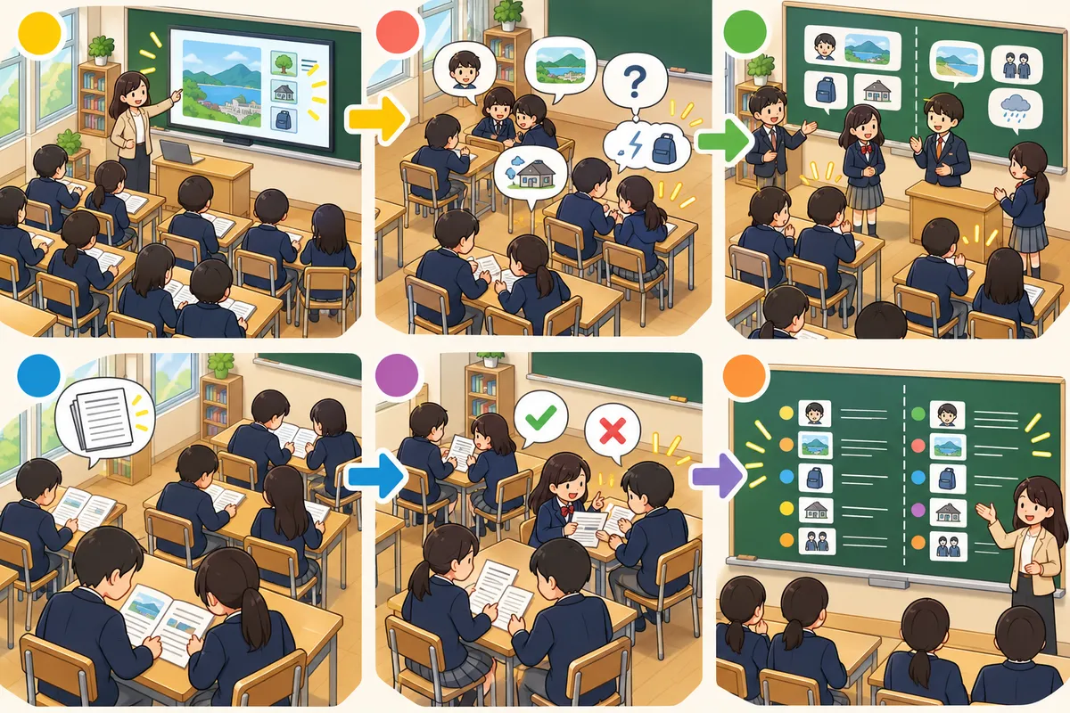 予測読み ― タイトルと絵から「何が書いてあるか」を当ててから読むの教室の配置と動き方