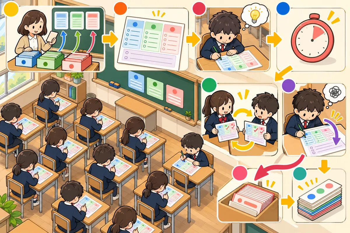 同じ単語を「間をあけて3回」出す小テスト ― 間隔効果を毎週の単語テストにの教室の配置と動き方