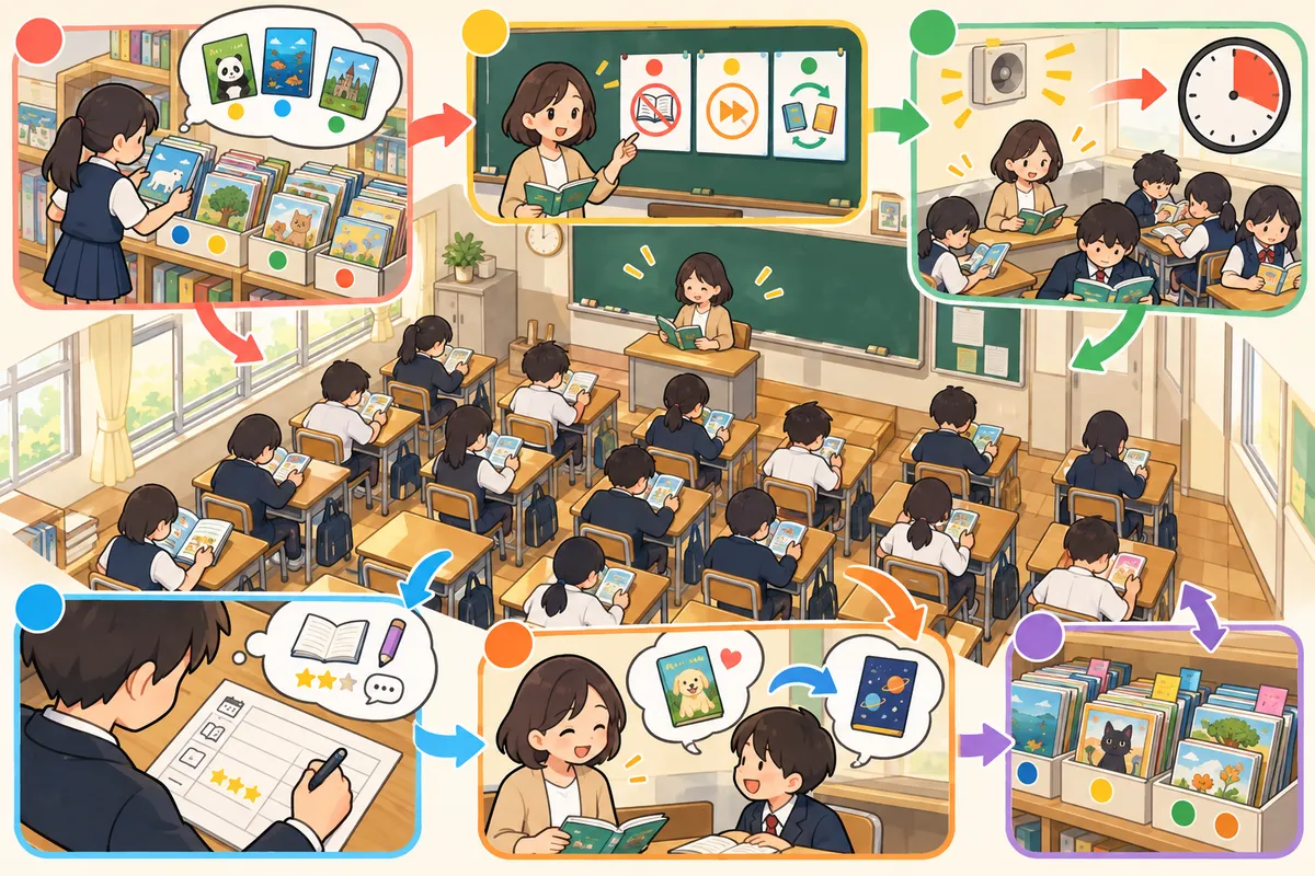 授業はじめの10分間読書(SSR)― 毎回同じ時間に、ただ黙って読むの教室の配置と動き方