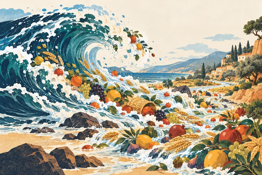 abundance の語源のイメージ：波のようにあふれる