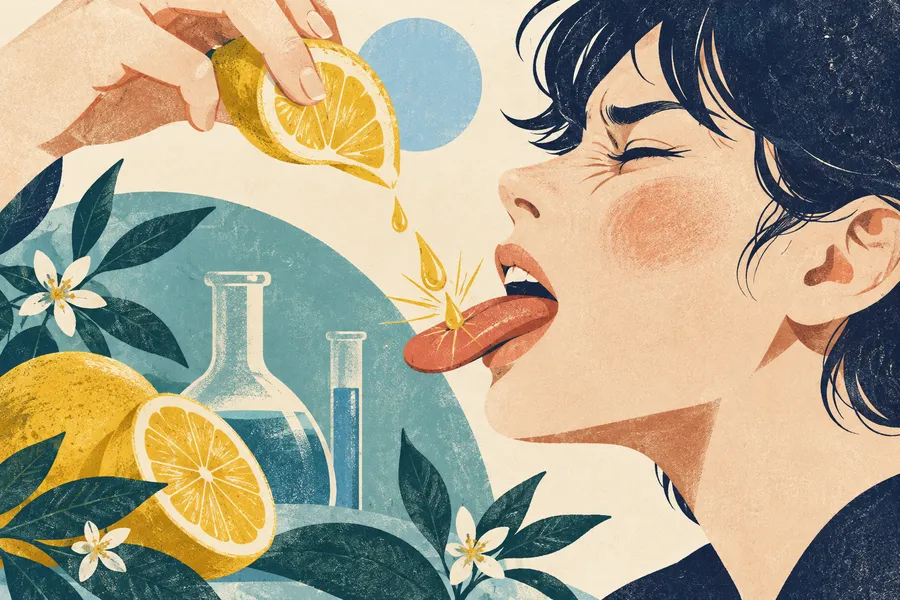 acid の語源のイメージ:舌を刺す酸っぱさ