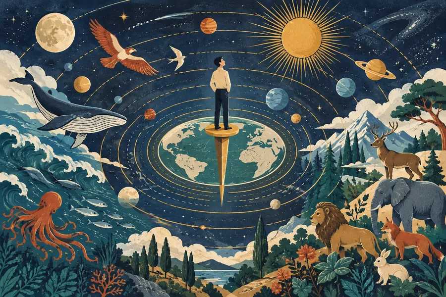 anthropocentric の語源のイメージ:人間を世界の中心に置く