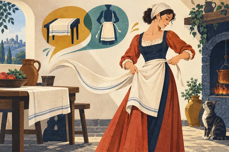 apron の語源のイメージ:体の前にかける小さな布