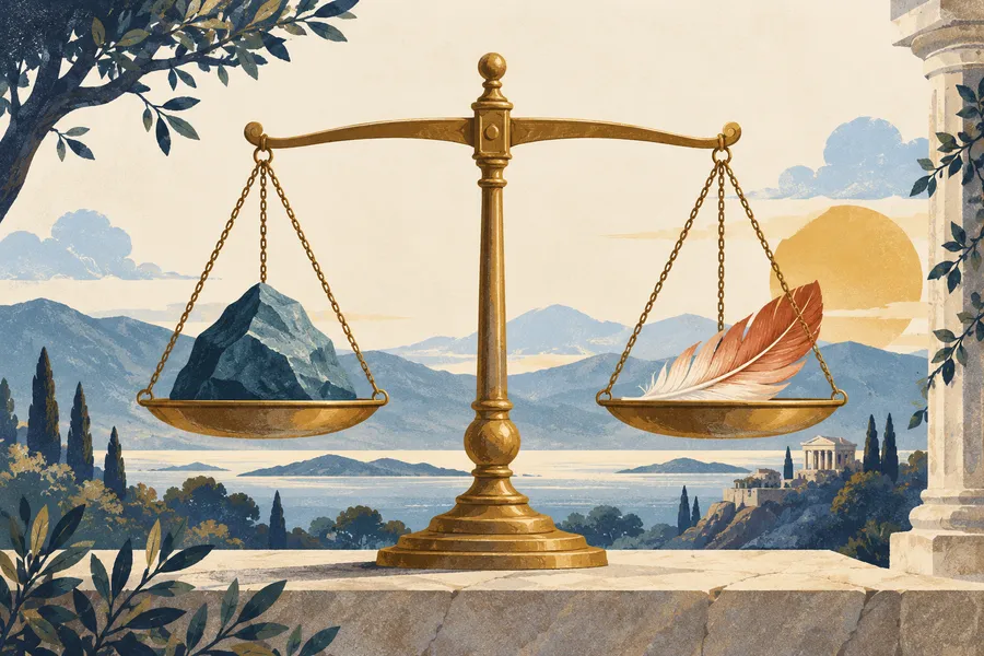 balance の語源のイメージ：2枚の皿の天びん