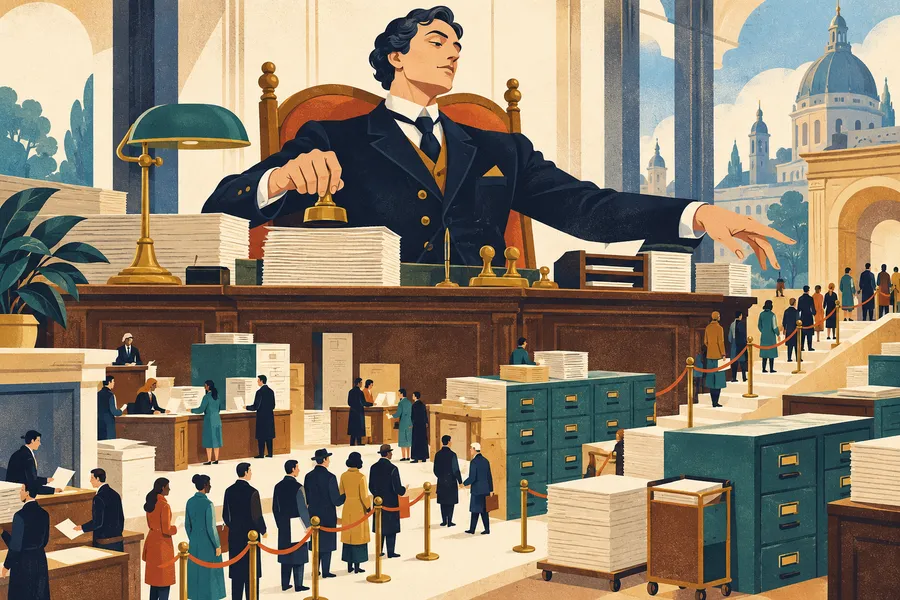 bureaucrat の語源のイメージ：事務所の机から支配する人