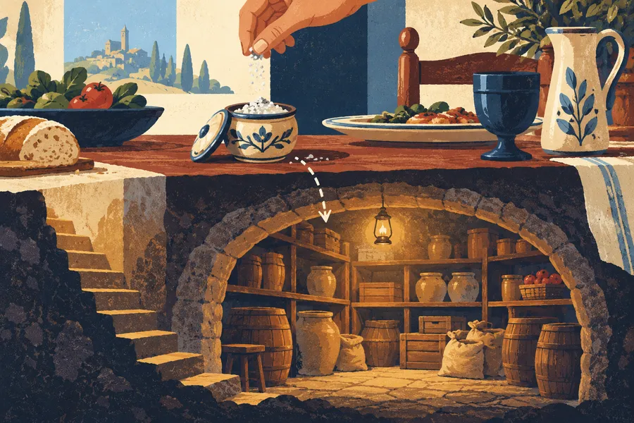 cellar の語源のイメージ：物をしまう地下の小部屋