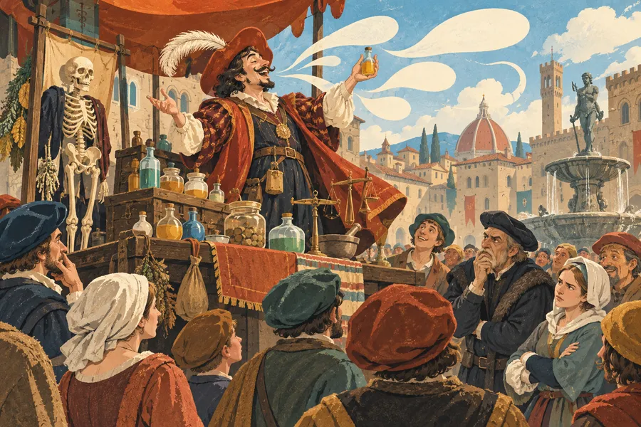 charlatan の語源のイメージ：口のうまい偽医者