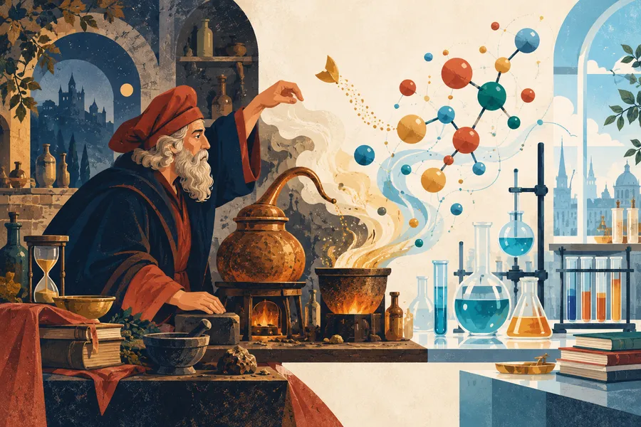 chemical の語源のイメージ:錬金術の → 化学の