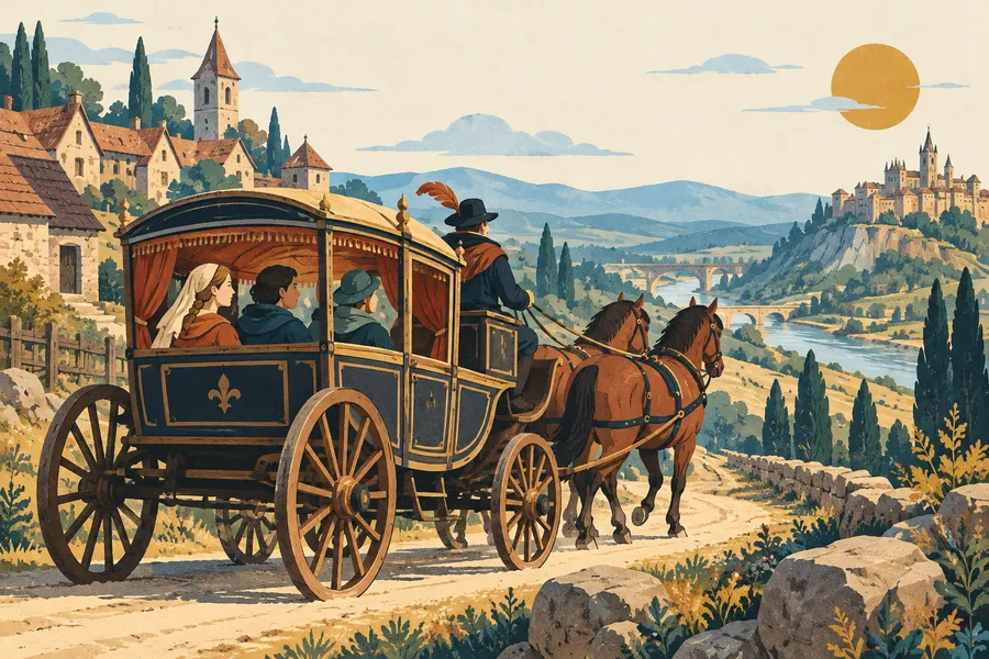 coach の語源のイメージ:目的地へ運ぶ馬車