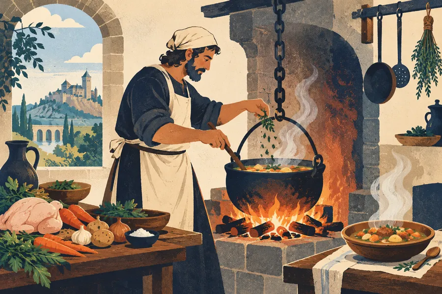 cook の語源のイメージ:火を通して食べ物にする