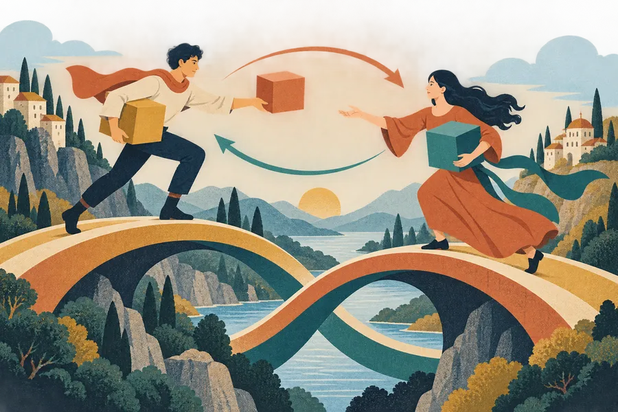 correlate の語源のイメージ：互いに運び合う関係