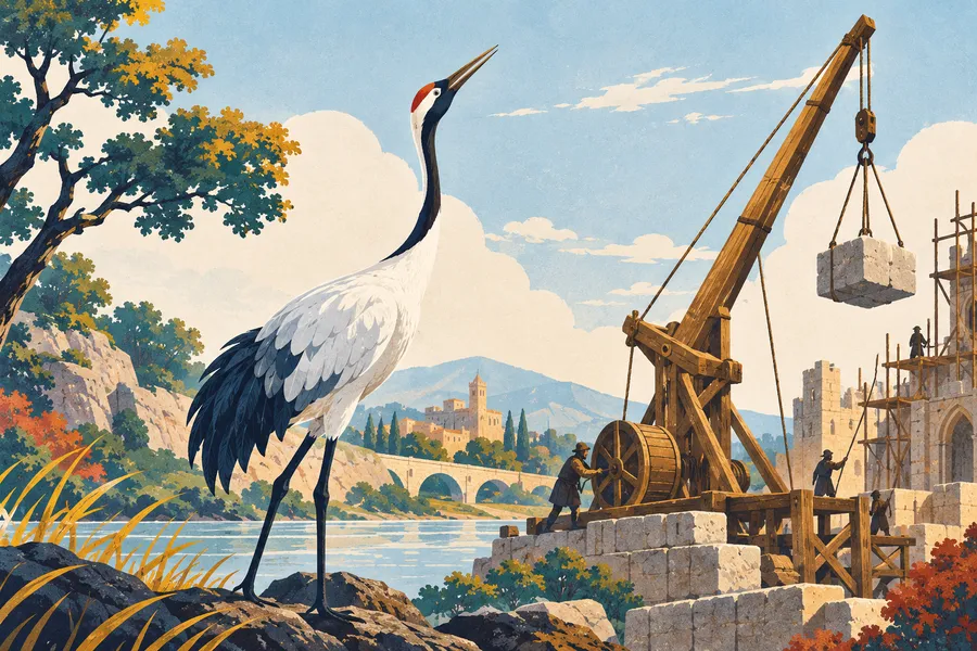 crane の語源のイメージ：長い首をのばす鳥