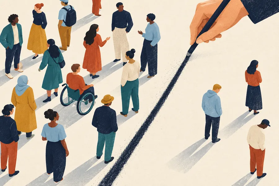 discriminate の語源のイメージ:線を引いて分ける