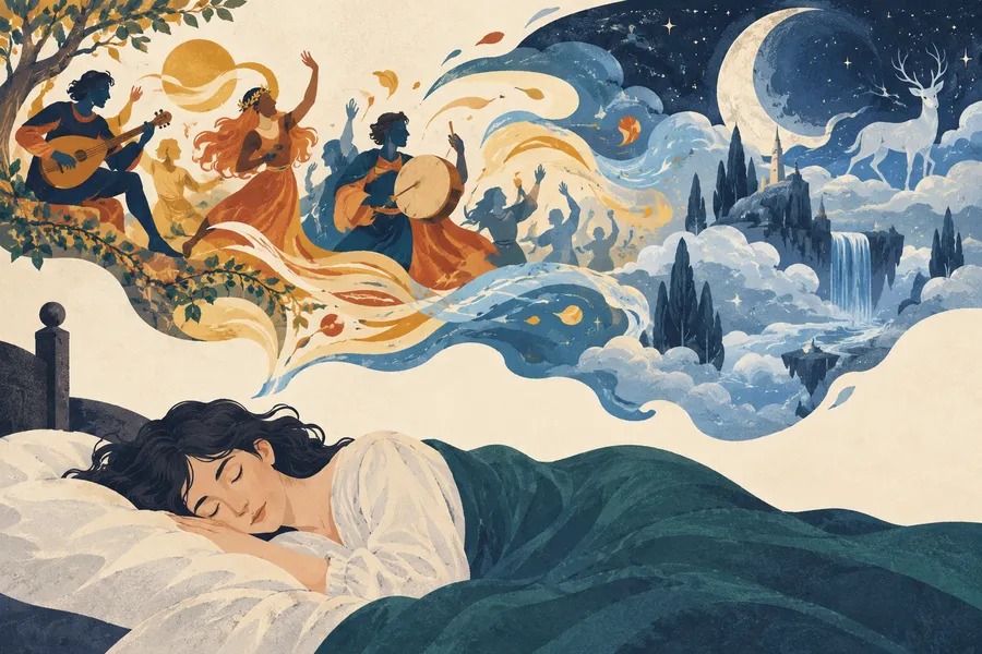 dream の語源のイメージ：眠りの中に見える幻
