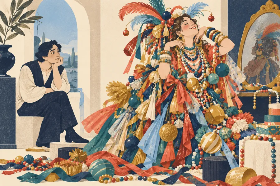 gaudy の語源のイメージ：けばけばしく目立つ
