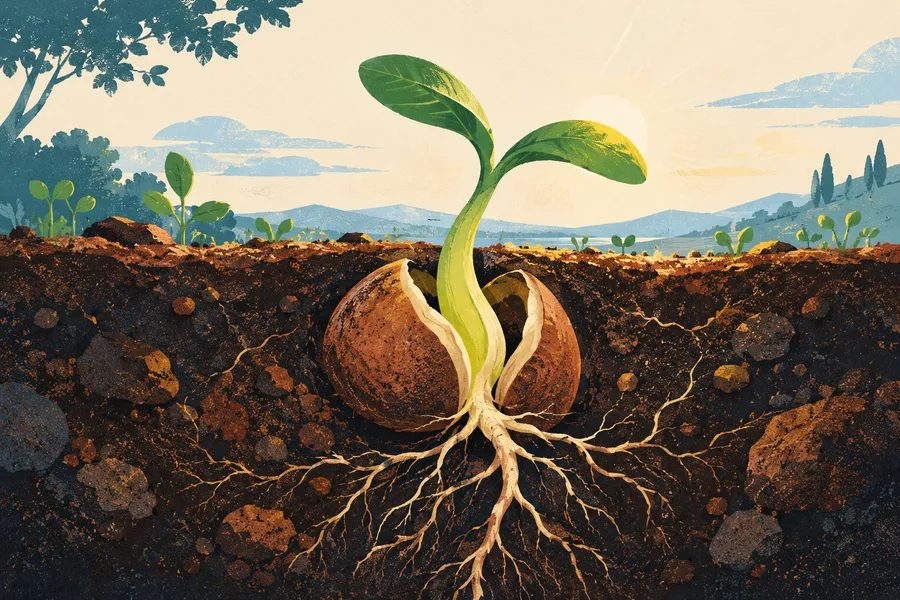 germinate の語源のイメージ:種から芽が出る
