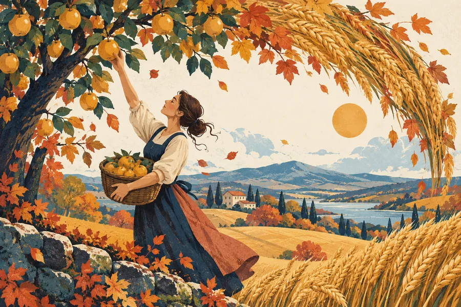 harvest の語源のイメージ：実りを摘みとる季節