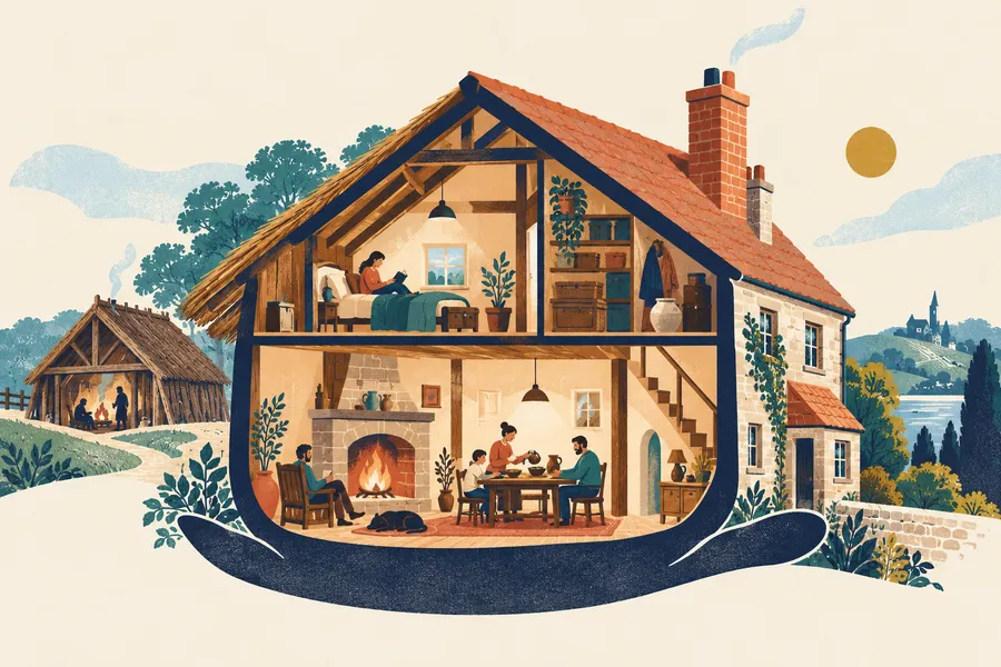 house の語源のイメージ：人が住むための建物
