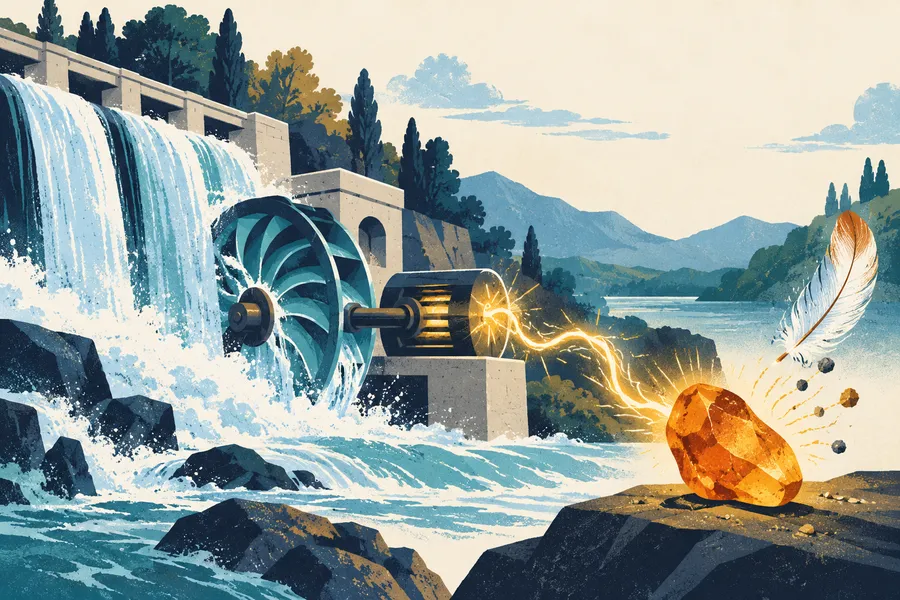 hydroelectric の語源のイメージ:水の力で電気を起こす