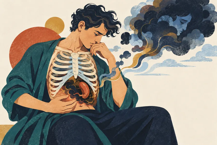 hypochondria の語源のイメージ:肋骨の下の気のふさぎ
