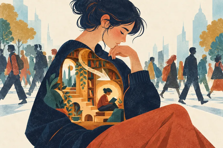 introvert の語源のイメージ：心が内側へ向く人