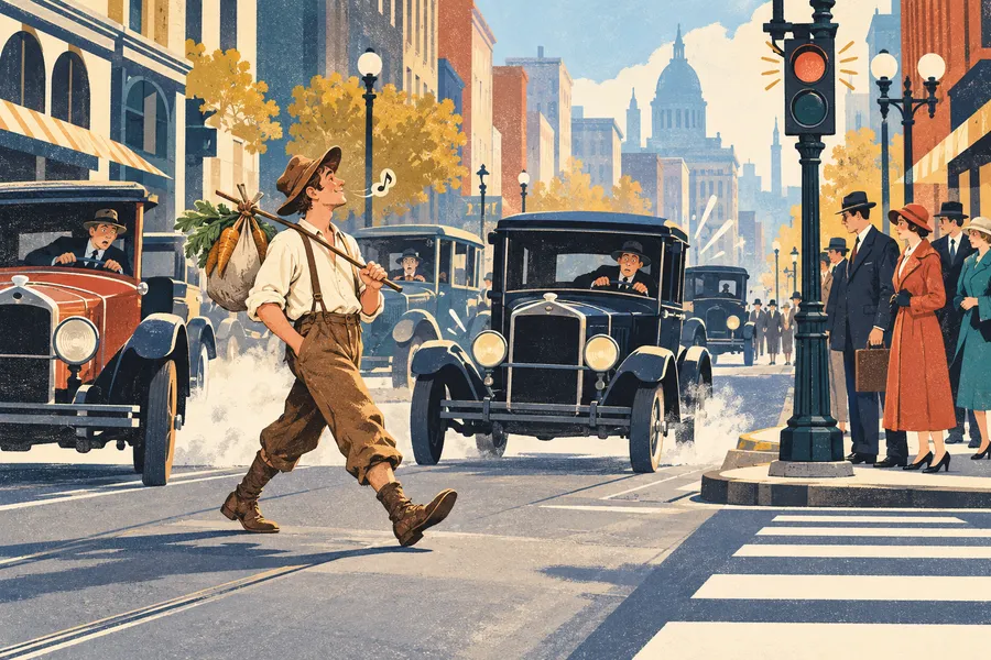 jaywalker の語源のイメージ：ルールを無視して渡る人